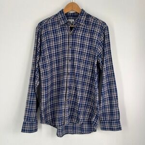Steven Alan Mens M Reverse Seam Blue Plaid Cotton Button Down Shirt Made in USA